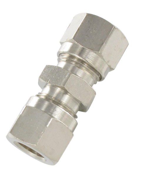 Double equal straight universal DIN standard compression fittings in nickel-plated brass Universal compression fittings DIN standard in nickel plated brass