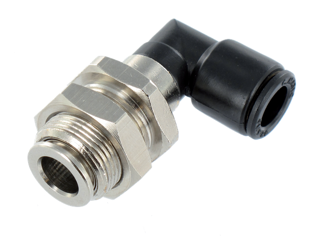 Elbow push-in fittings in technopolymer with wall penetration
