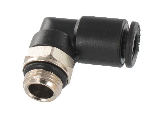Elbow push-in fittings male swivel BSP cylindrical in technopolymer