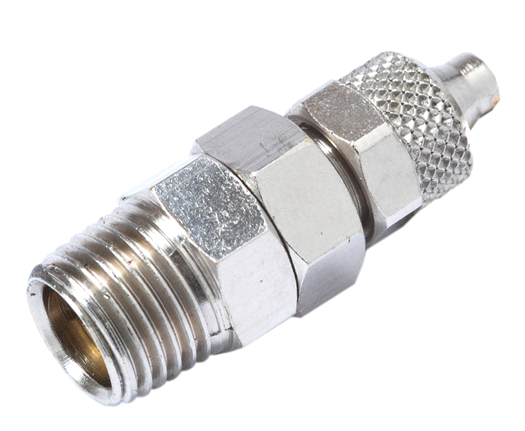 Straight male swivel push-on fittings, BSP tapered thread Push-on fittings in nickel plated brass