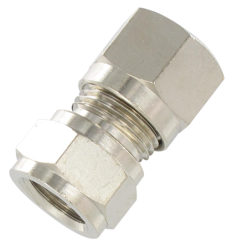 Universal DIN standard straight female cylindrical BSP compression fittings in nickel-plated brass Universal compression DIN standard fittings
