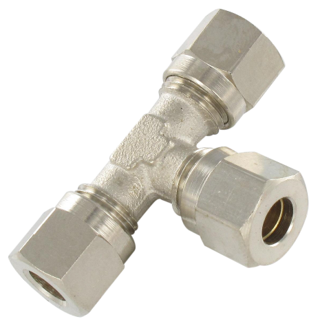 Universal DIN standard T compression fittings in nickel-plated brass Universal compression DIN standard fittings