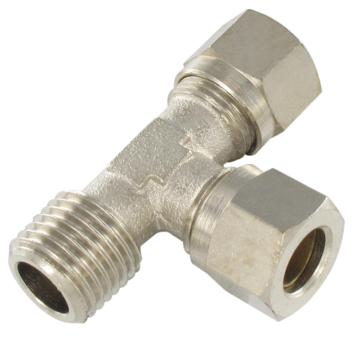 Universal DIN standard T compression fittings male BSP tapered side inlet in nickel-plated brass Universal compression DIN standard fittings