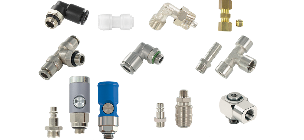 Pneumatic fittings, valves and couplings for compressed air and industrial fluids