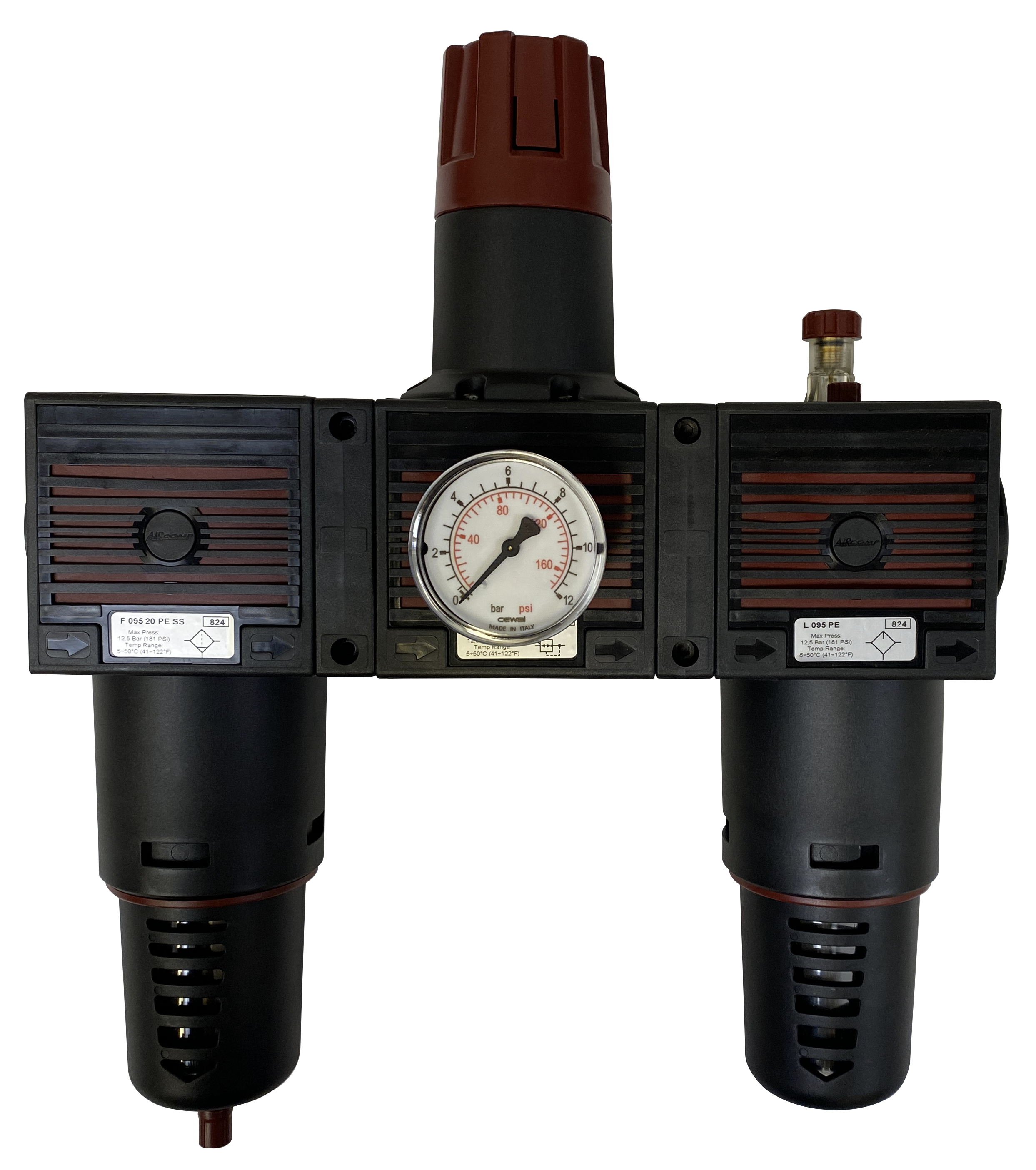 Filter+Regulator+Lubricator + 0-8 bar G1\" pressure gauge