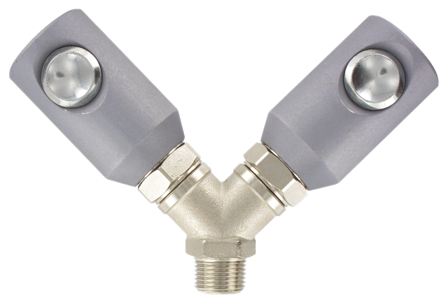 2-way manifold ISO-C male taper 8 mm bore 1/2 Quick-connect couplings