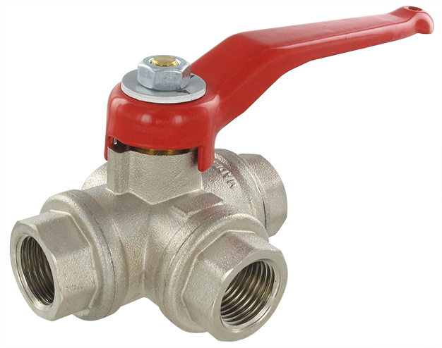 3-way ball valve female flat, L-lumen, BSP cylindrical - PN 40 1/2 Ball valves and needle valves