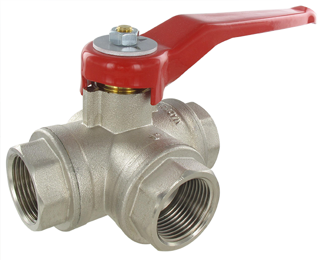 3-way ball valve female flat, L-lumen, BSP cylindrical - PN 40 1\" Ball valves and needle valves