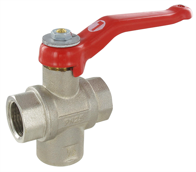 3-way diverter ball valve, L-shaped port, BSP cylindrical - PN 25 1/2 Ball valves and needle valves