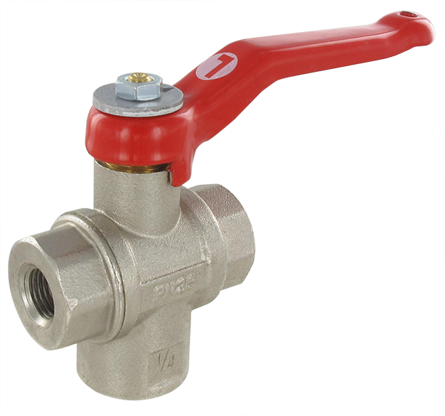 3-way diverter ball valve, L-shaped port, BSP cylindrical - PN 25 1/4 Ball valves and needle valves