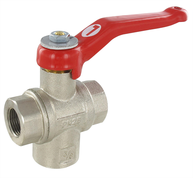 3-way diverter ball valve, L-shaped port, BSP cylindrical - PN 25 3/8 Ball valves and needle valves