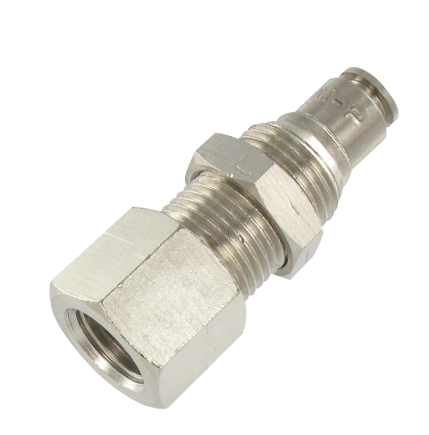 BSP female bulkhead push-in fittings in nickel-plated brass Pneumatic push-in fittings