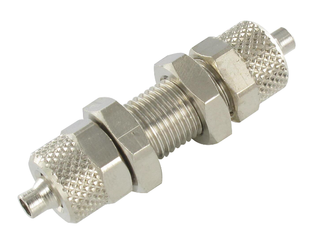 Double equal wall penetration push-on fitting 8/6 Push-on fittings in nickel plated brass