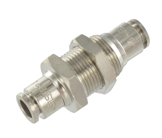 Double wall push-in fittings in nickel-plated brass Pneumatic push-in fittings