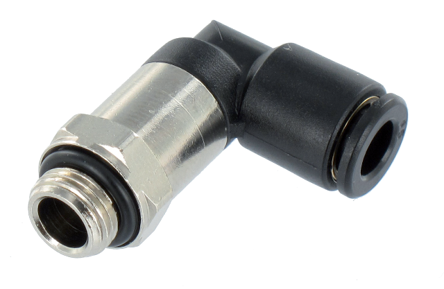 Extended elbow male swivel push-in fittings BSP cylindrical in technopolymer Pneumatic push-in fittings