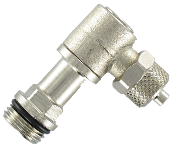 Extended male elbow push-on fittings, swivel, BSP cylindrical thread with mounted o-ring Push-on fittings