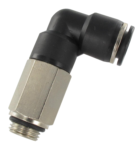 Extended male swivel BSP cylindrical elbow push-in fittings in resin