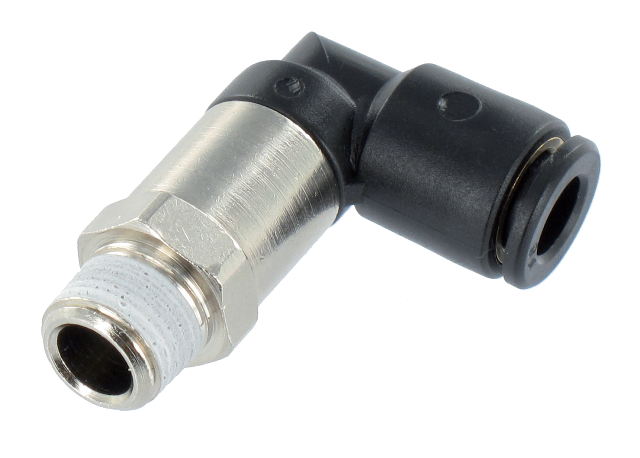 Extended male swivel elbow push-in fittings BSP tapered in technopolymer Pneumatic push-in fittings