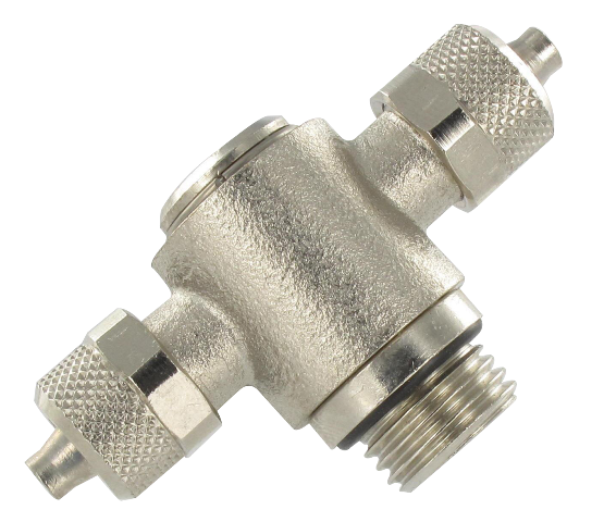 Male T push-on fitting, swivel, centre tap, BSP cylindrical thread 10/8-3/8 Push-on fittings in nickel plated brass