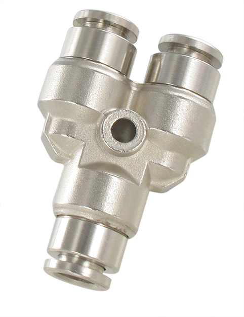 Nickel-plated brass push-in single Y-fitting T6-T4 Pneumatic push-in fittings