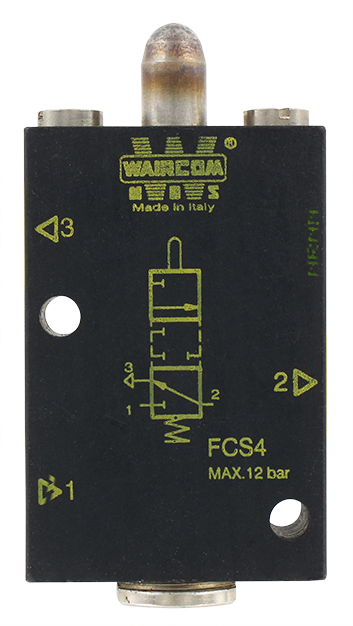 Pneumatic metal push-button valve 3/2 G1/4 NC monostable non-communicating ports