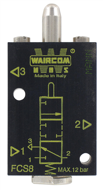 Pneumatic metal push-button valve 3/2 G1/8 NC monostable non-communicating ports