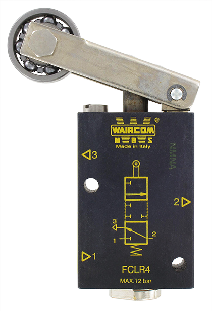 Pneumatic valve with metal roller lever 3/2 G1/4 NC monostable non communicating ways