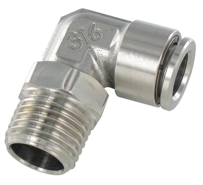 Push-in fittings elbow male swivel BSP tapered mini series in stainless steel 5950 - Miniature stainless steel push-in fittings