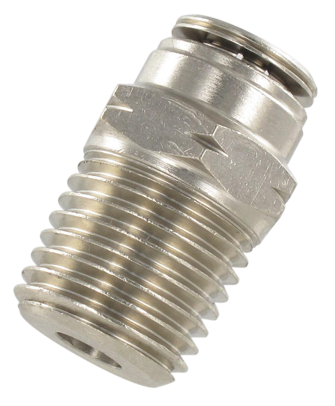 Straight male NPT tapered misting push-in fittings in nickel-plated brass