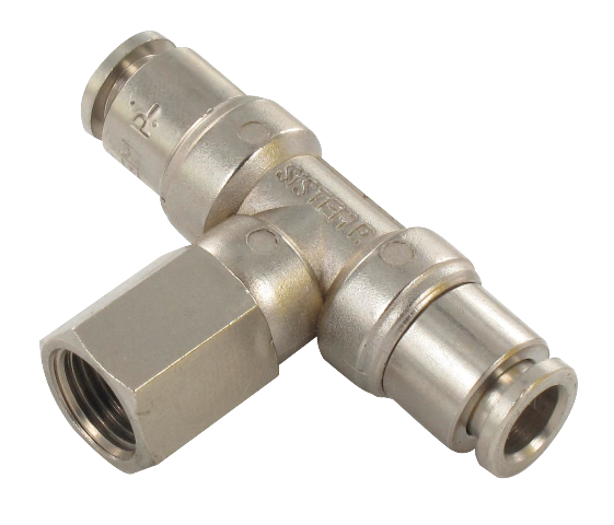 T push-in fitting female BSP swivel central connection in nickel-plated brass 1/8-8 Pneumatic push-in fittings